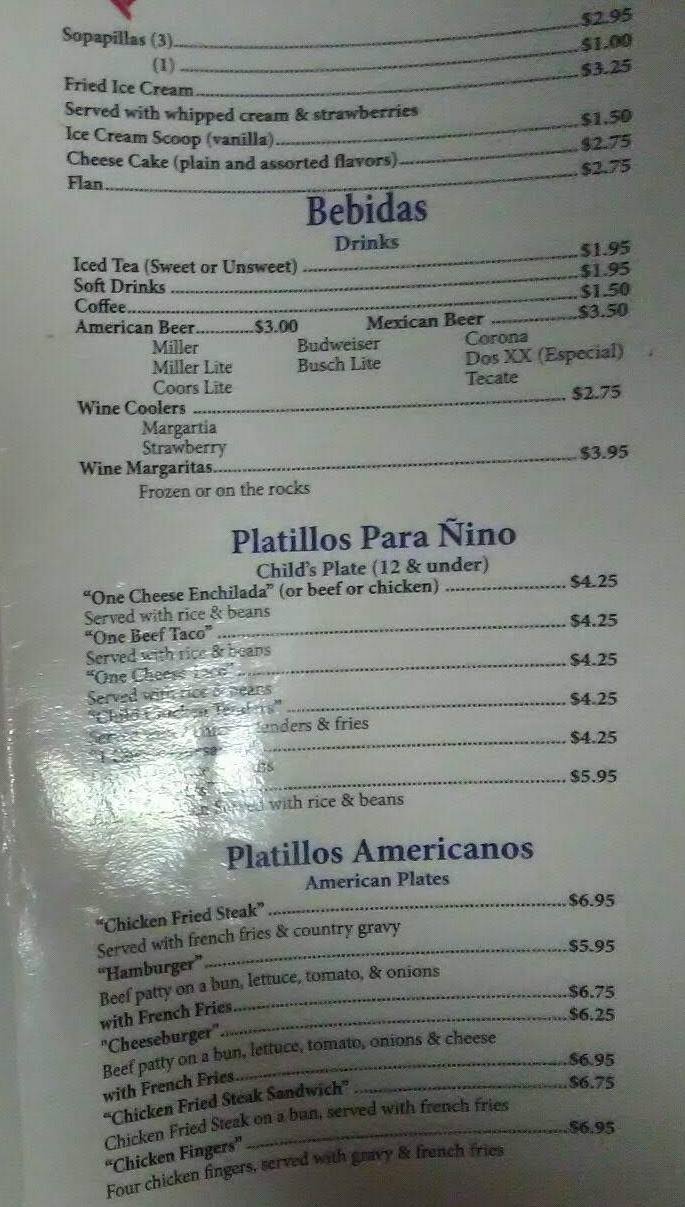 Guadalupe's Mexican Restaurant Menu