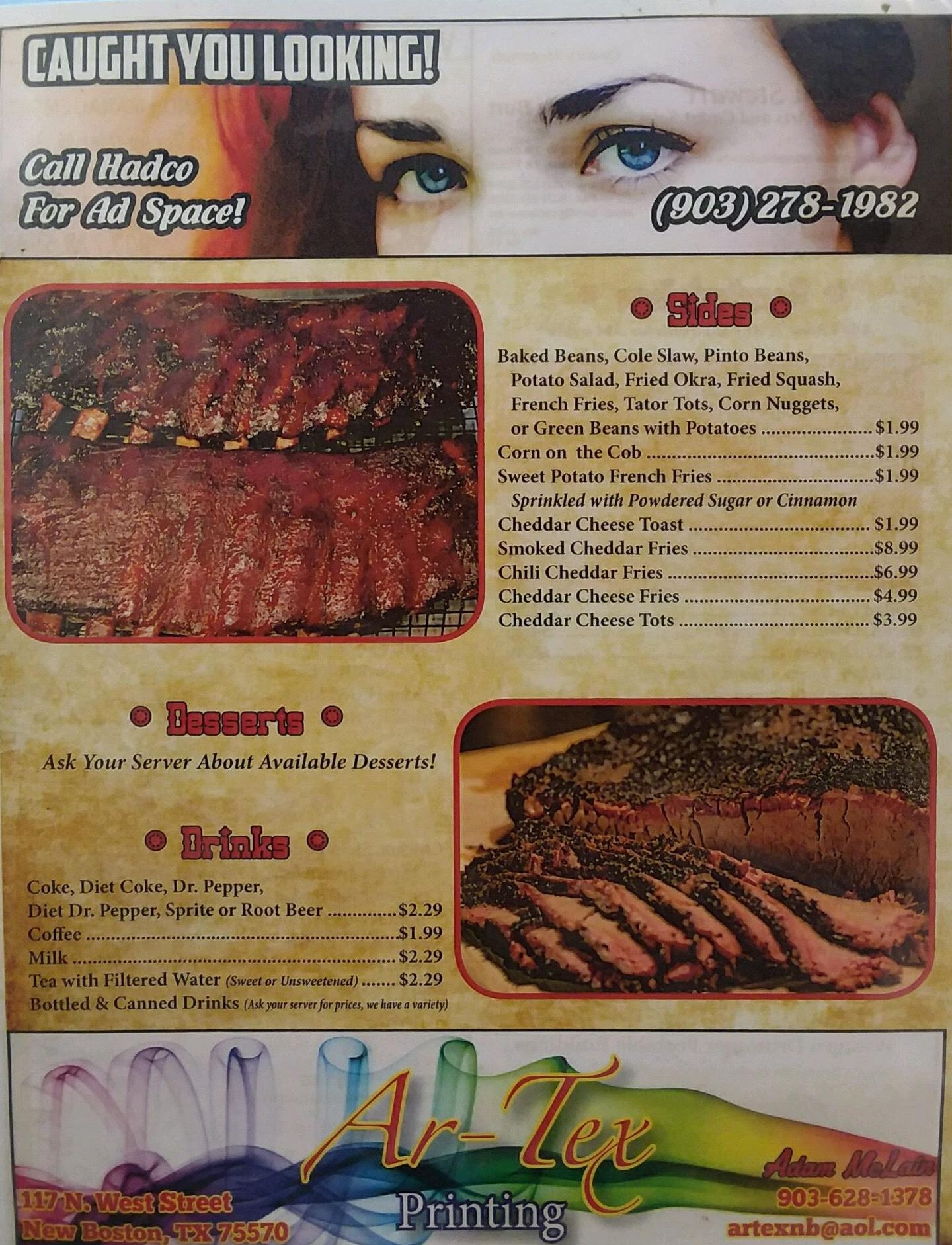 Texas BBQ Menu Page One