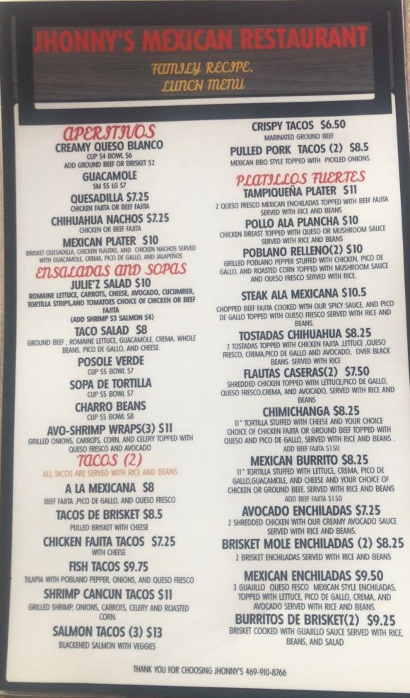 Mexican Restaurant in North Texas Menutex