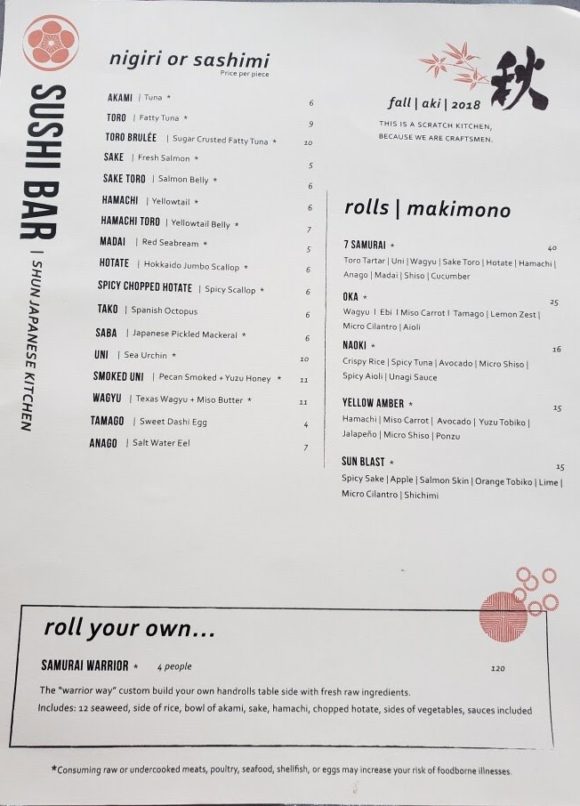 Shun Japanese Kitchen Menu Houston Menutex