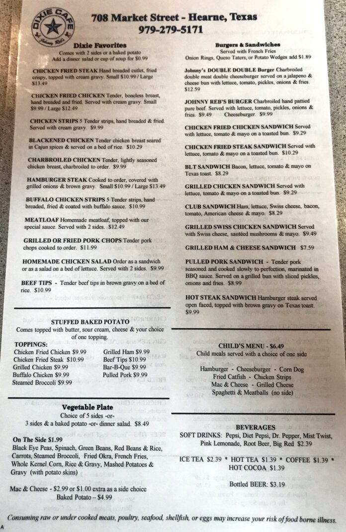 Dixie Cafe - Hearne - Menu - Menutex