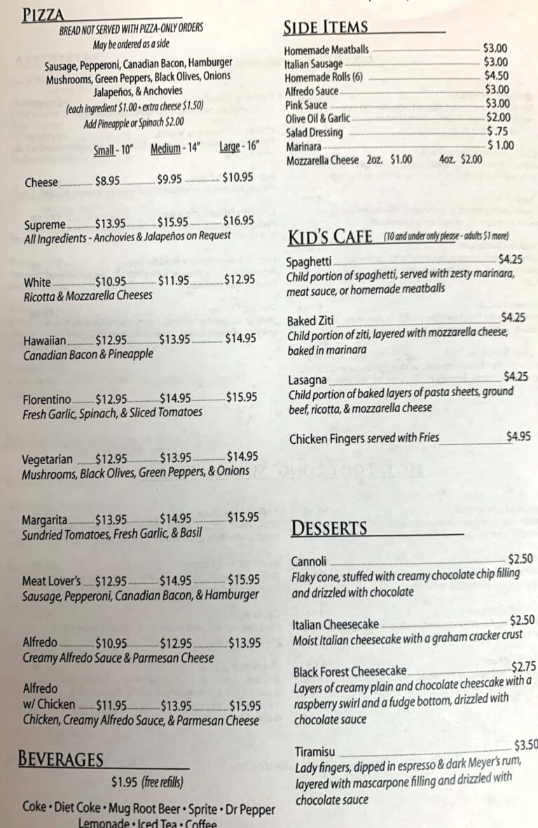 Giovannis Restaurant – Hico – Menu – Menutex